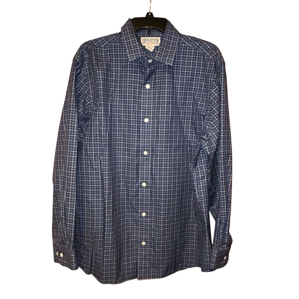 Duluth Trading‎ Co Men's Blue Checked Button Down Shirt  Cotton Size Large